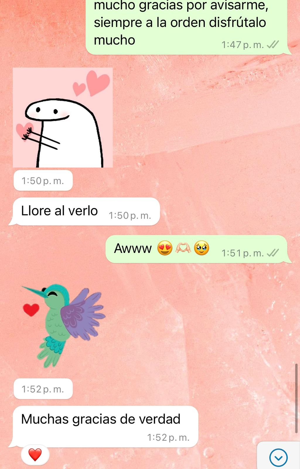 Captura real de WhatsApp: 'lloré al verlo'