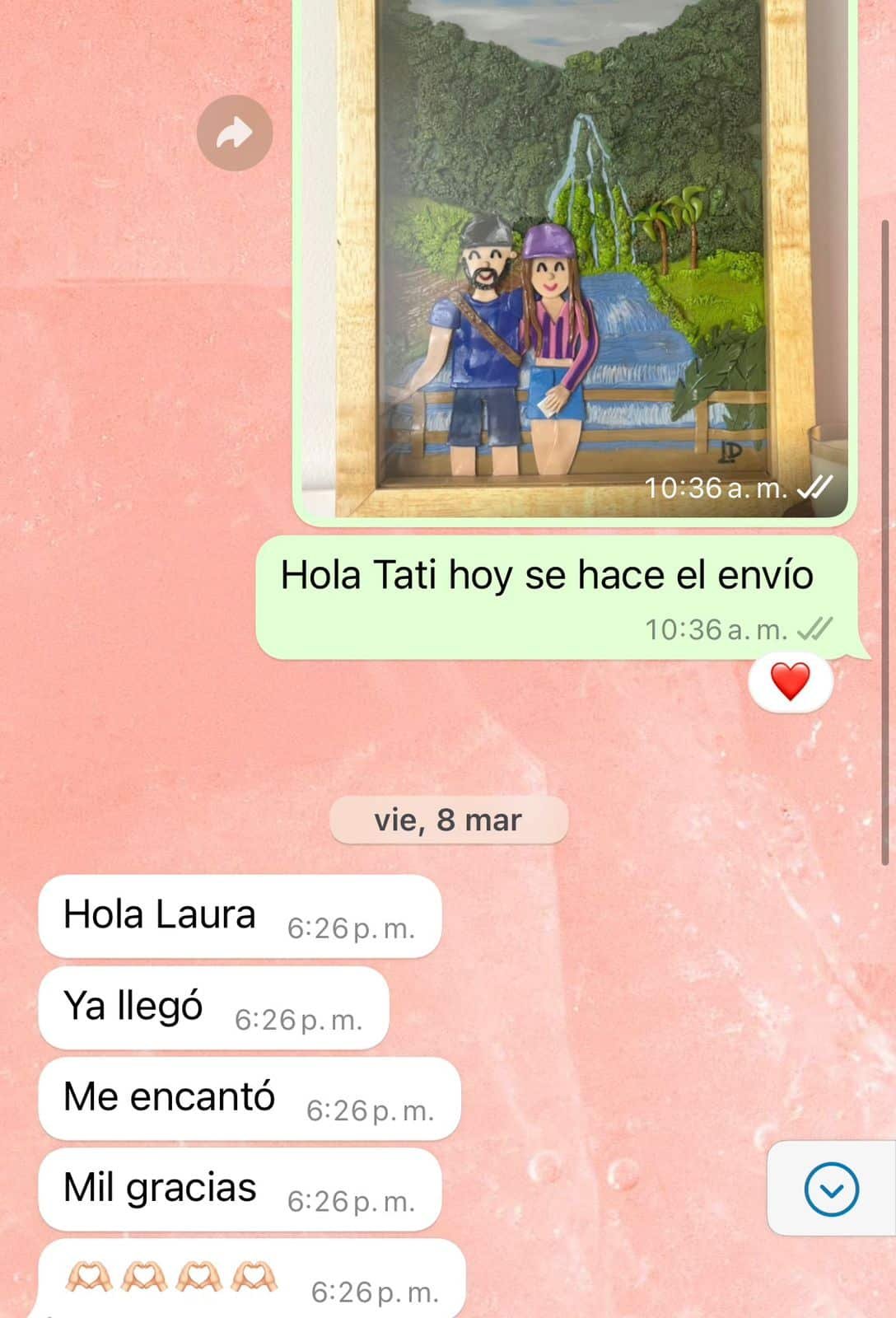 Captura real de WhatsApp: entrega de un paisaje especial