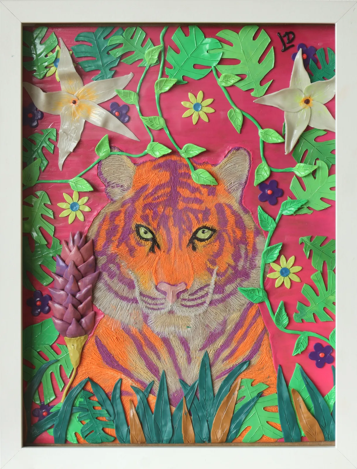 Cuadro en plastilina de un tigre, de la colección MIRADAS de Laura Dionisio