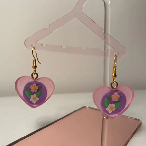 Aretes corazón flores
